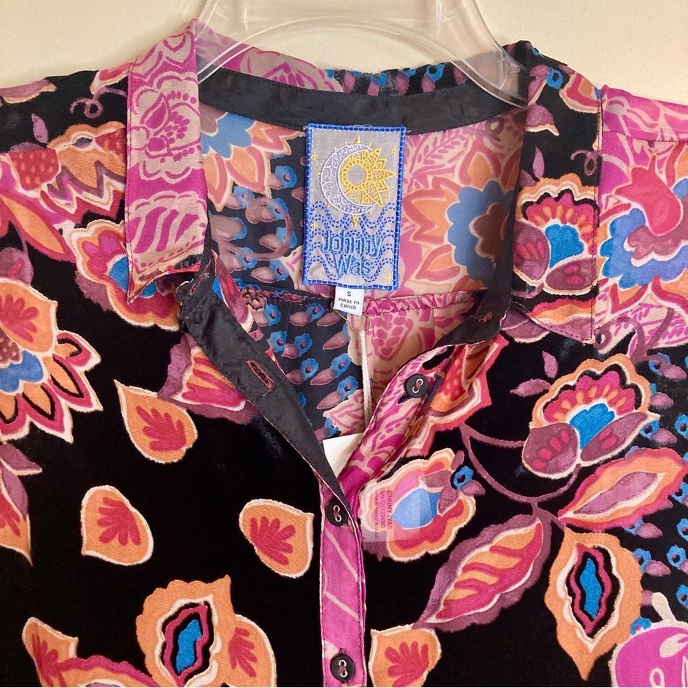 NEW Johnny Was Yrene Burnout Blouse Alvarado w/ Tank Top Velvet Silk Black Sz S - Picture 6 of 16